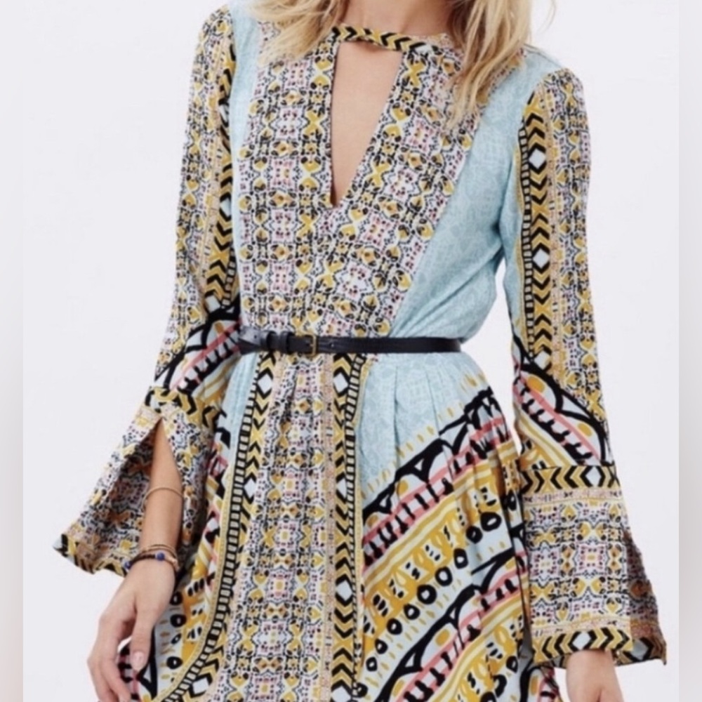 NWOT Free People Tegan Border Printed Mini Dress 4 - Picture 5 of 13